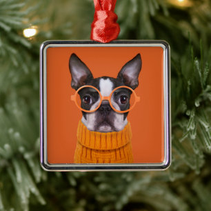 Cutest Baby djur Orange Boston Terrier Julgransprydnad Metall