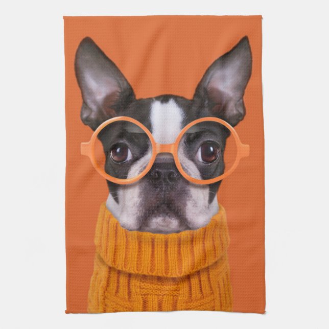Cutest Baby djur | Orange Boston Terrier Kökshandduk (Vertikal)