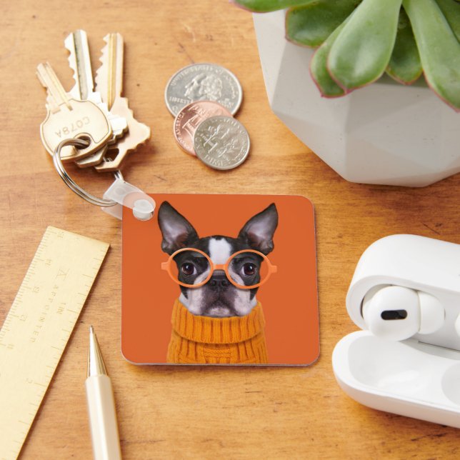 Cutest Baby djur | Orange Boston Terrier Nyckelring (Skrivbord)
