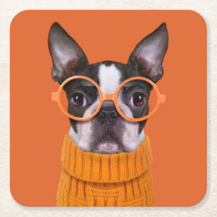 Cutest Baby djur Orange Boston Terrier Underlägg Papper Kvadrat