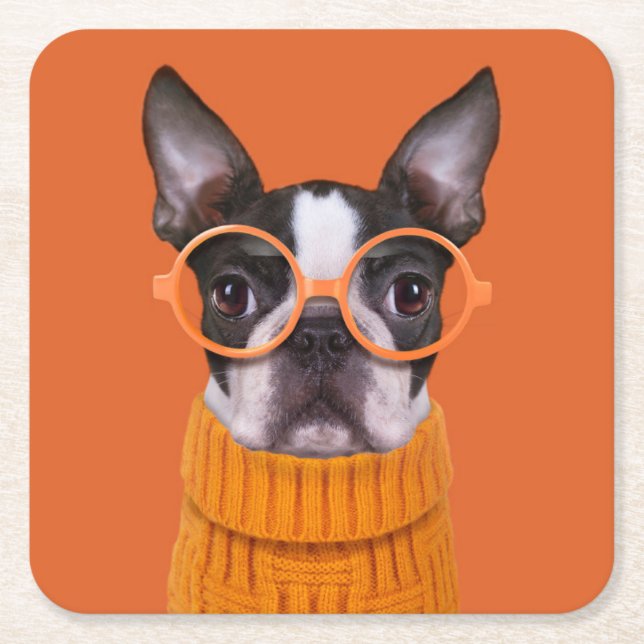 Cutest Baby djur | Orange Boston Terrier Underlägg Papper Kvadrat (Framsidan)