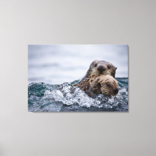 Cutest Baby djur Otter Baby och Mor Canvastryck
