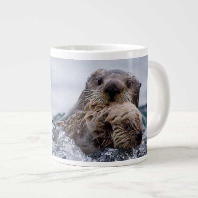 Cutest Baby djur | Otter Baby och Mor Jumbo Mugg (Framsida höger)