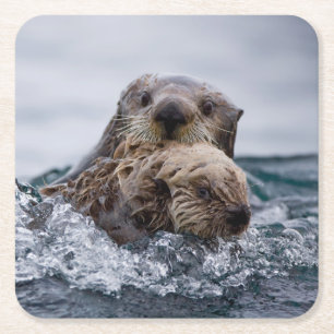 Cutest Baby djur Otter Baby och Mor Underlägg Papper Kvadrat