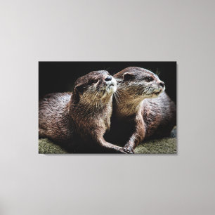 Cutest Baby djur Otters Holding Händer Canvastryck