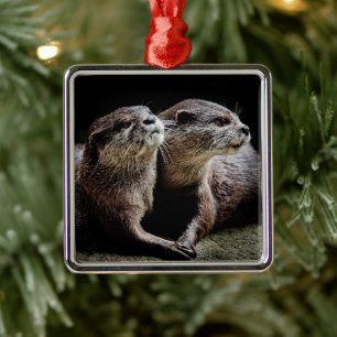 Cutest Baby djur   Otters Holding Händer Julgransprydnad Metall
