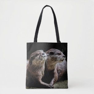 Cutest Baby djur Otters Holding Händer Tygkasse