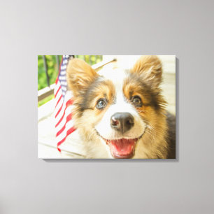 Cutest Baby djur   Patriotic Corgi Puppy Canvastryck