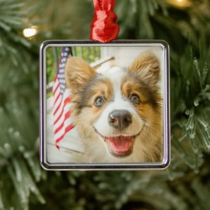 Cutest Baby djur Patriotic Corgi Puppy Julgransprydnad Metall