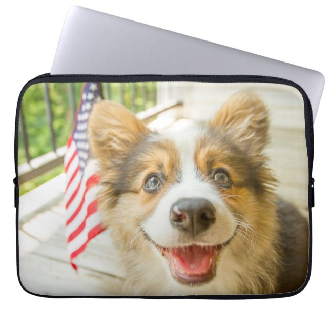 Cutest Baby djur | Patriotic Corgi Puppy Laptop Fodral (Framsidan)