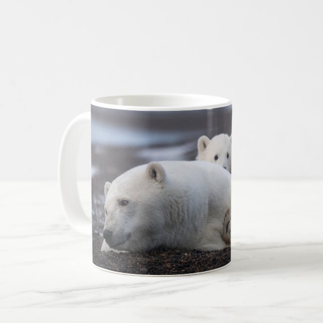 Cutest Baby djur | Polar Bear Family Alaska Kaffemugg (Framsida vänster)