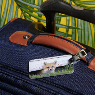 Cutest Baby djur Red Fox Kit Peeking Bagagebricka