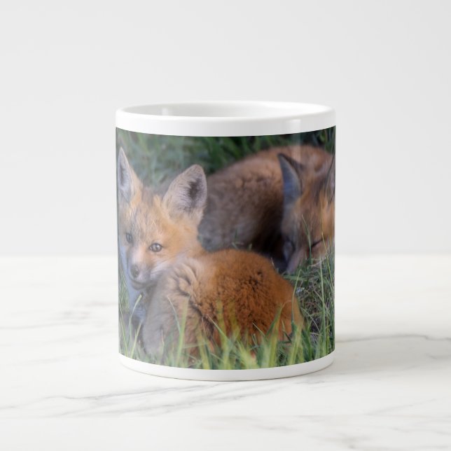 Cutest Baby djur | Red Fox Kit Syskon Jumbo Mugg (Framsidan)