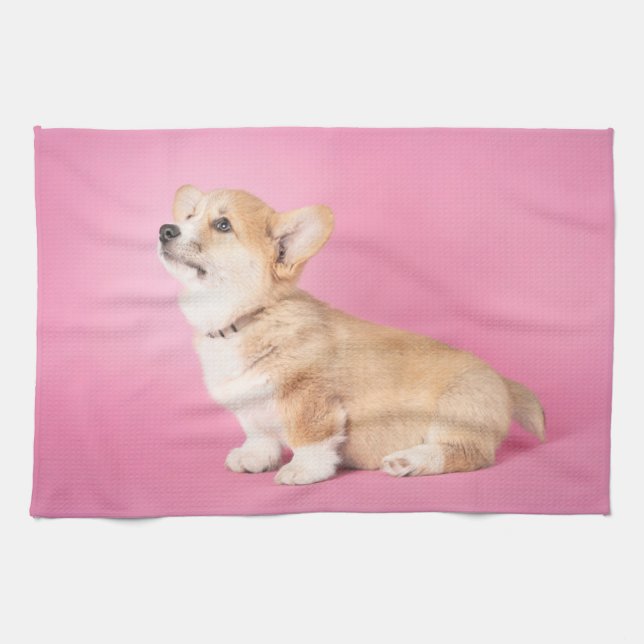 Cutest Baby djur | Rosa Corgi Puppy Kökshandduk (Horisontell)
