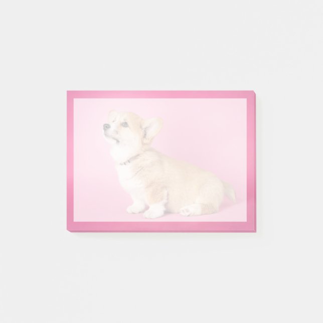 Cutest Baby djur | Rosa Corgi Puppy Post-it Block (Framsida)