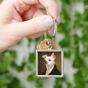 Cutest Baby djur Royal Chihuahua Porträtt Fyrkantig Silverfärgad Nyckelring