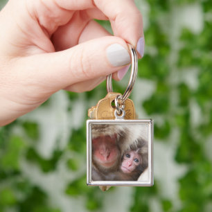 Cutest Baby djur Snö Monkey Fyrkantig Silverfärgad Nyckelring