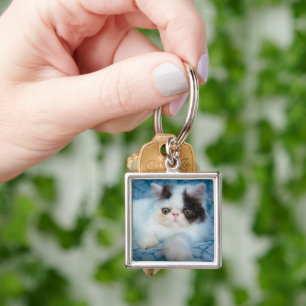 Cutest Baby djur Svartvit Kitten Fyrkantig Silverfärgad Nyckelring