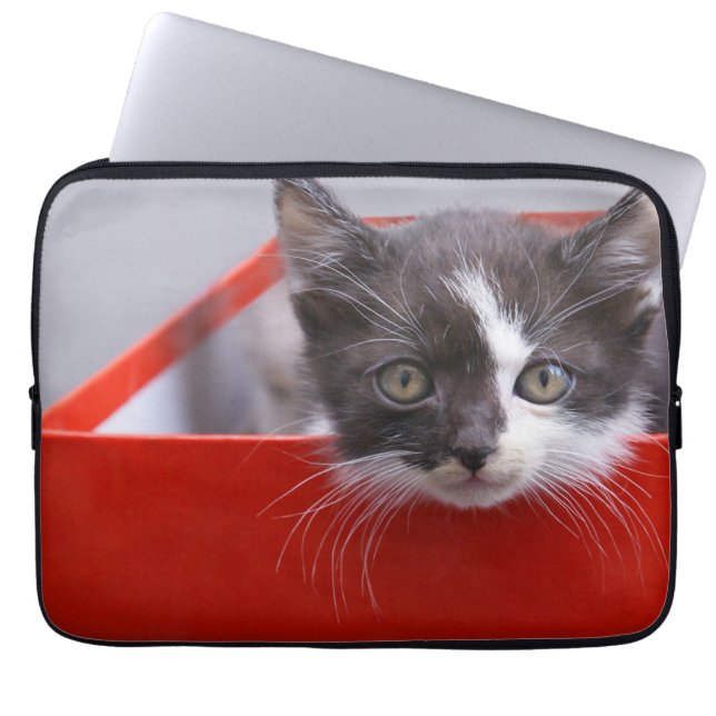 Cutest Baby djur | Svartvit Kitten Laptop Fodral (Framsidan)