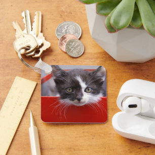Cutest Baby djur Svartvit Kitten Nyckelring