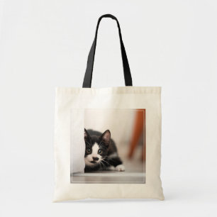 Cutest Baby djur Svartvit Kitten Tygkasse