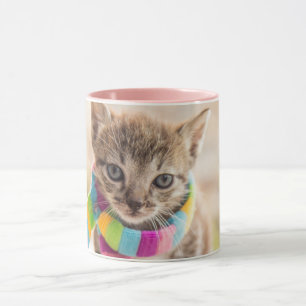 Cutest Baby djur Tabby Kitten Rainbow Scarf Mugg