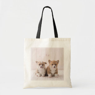 Cutest Baby djur Två Baby Corgis Sitta Tygkasse