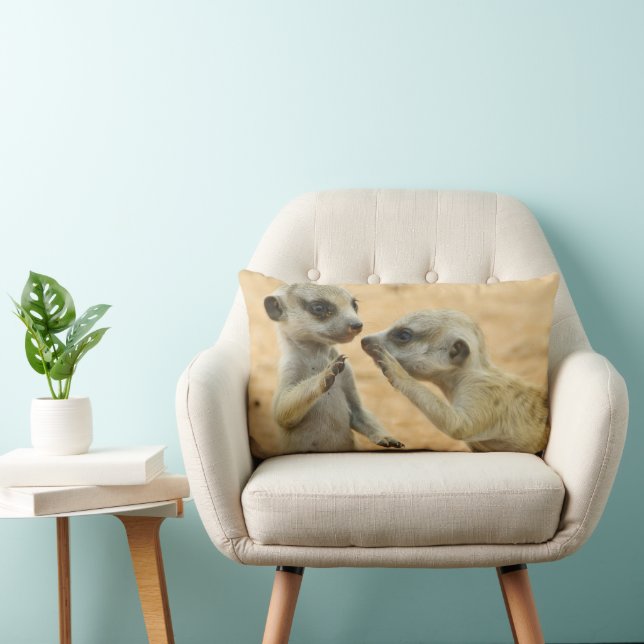 Cutest Baby djur | Två unga Meerkats Lumbarkudde (Stol)