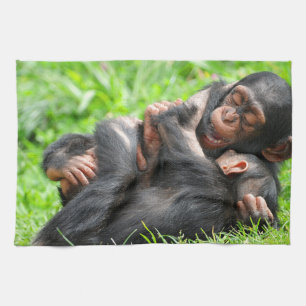 Cutest Baby djur Två Young Chimpanzees Kökshandduk