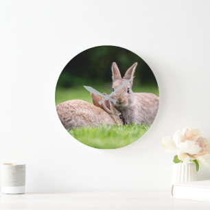 Cutest Baby djur Vild Bunny Rabbits Stor Klocka