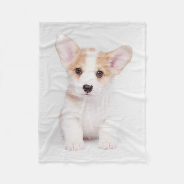 Cutest Baby djur | White Corgi Puppy Fleecefilt (Framsidan)