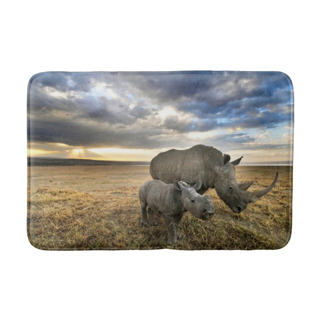 Cutest Baby djur | White Rhino & Calf Badrumsmatta (Framsidan)