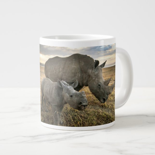 Cutest Baby djur | White Rhino & Calf Jumbo Mugg (Framsida höger)