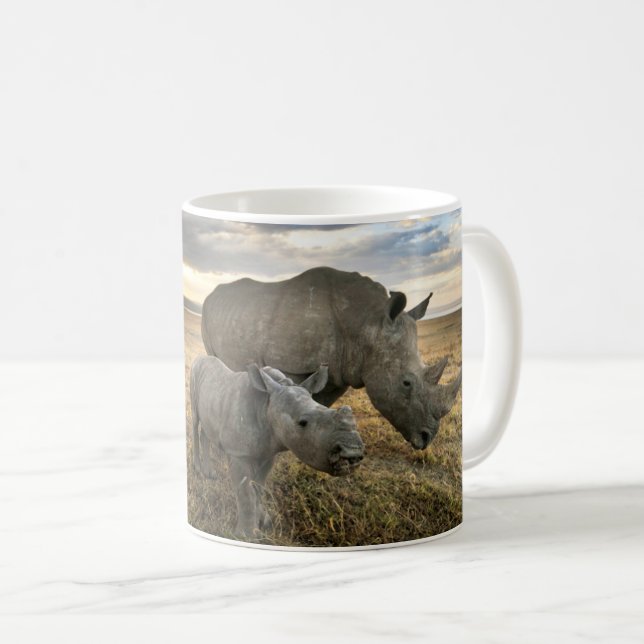 Cutest Baby djur | White Rhino & Calf Kaffemugg (Framsida höger)