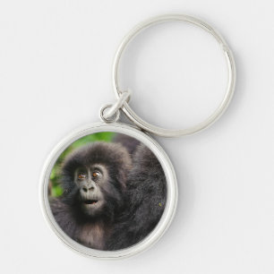 Cutest Baby djur   Young Mountain Gorilla Rund Silverfärgad Nyckelring