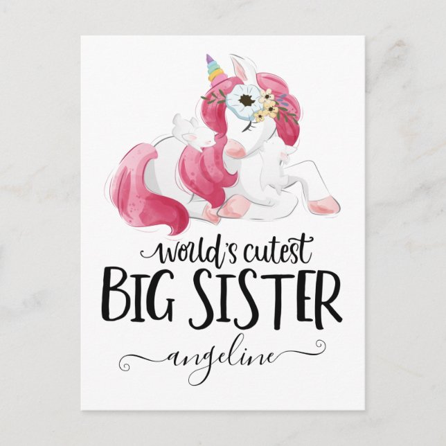 Cutest Big Sister Unicorn Vykort (Framsida)