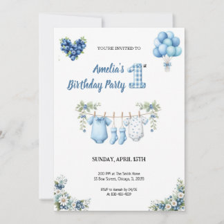CUTEST BLUE BIRTHDAY PARTY Invitation Inbjudningar