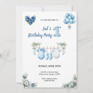 CUTEST BLUE BIRTHDAY PARTY Invitation Inbjudningar