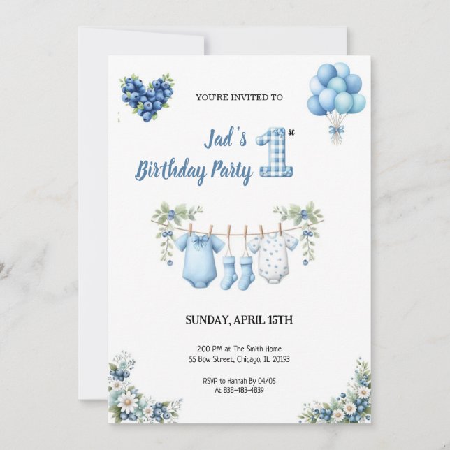 CUTEST BLUE BIRTHDAY PARTY Invitation Inbjudningar (Framsida)