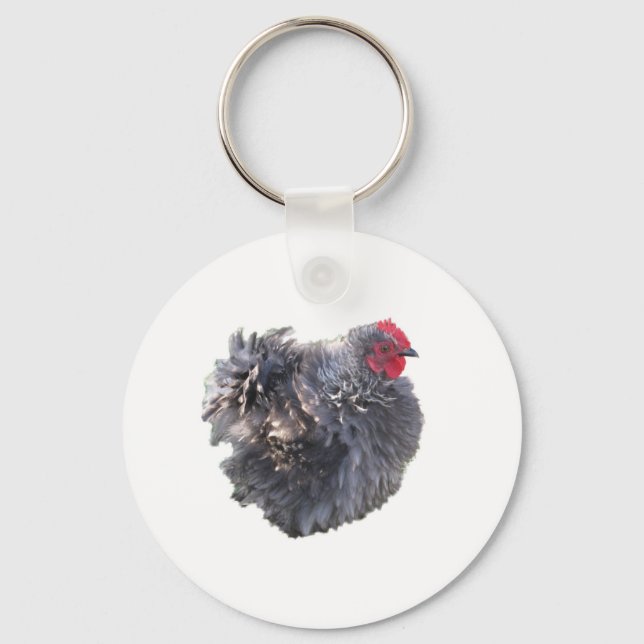 Cutest Blue Frizzle Cochin Bantam Tupp Chicken Nyckelring (Framsida)
