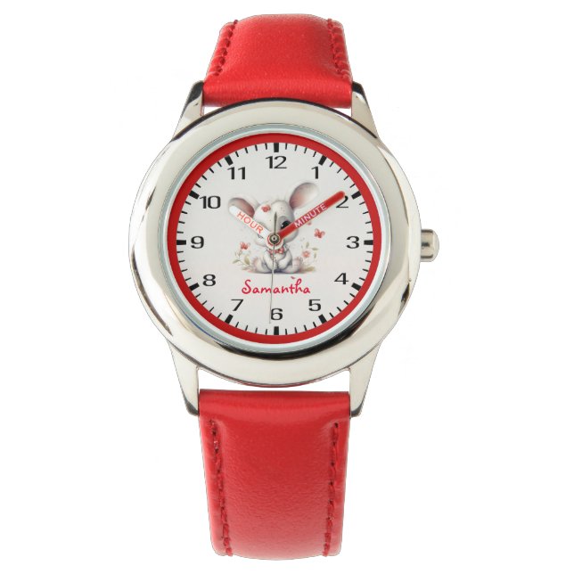 Cutest Bunny nånsin! Med rödfjäll och blommor Armbandsur (Framsida)