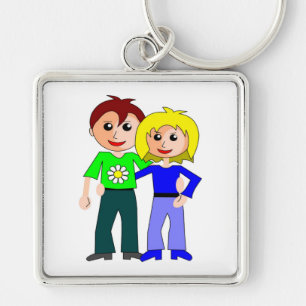 CUTEST COUPLE FYRKANTIG SILVERFÄRGAD NYCKELRING