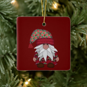 Cutest Gnome Poinsettia Hat-jul Julgransprydnad Keramik