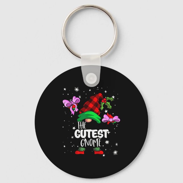 Cutest Gnome Red Buffalo Plaid Matching Family Chr Nyckelring (Framsida)