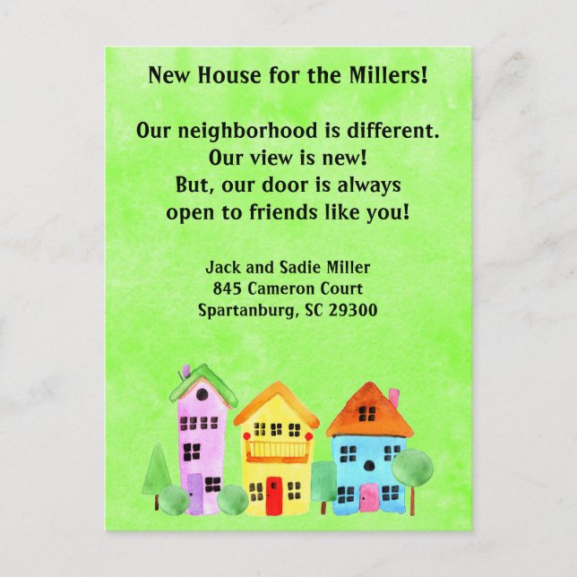 Cutest House på Block Ny adress Flytta Cards Meddelande Vykort (Framsida)
