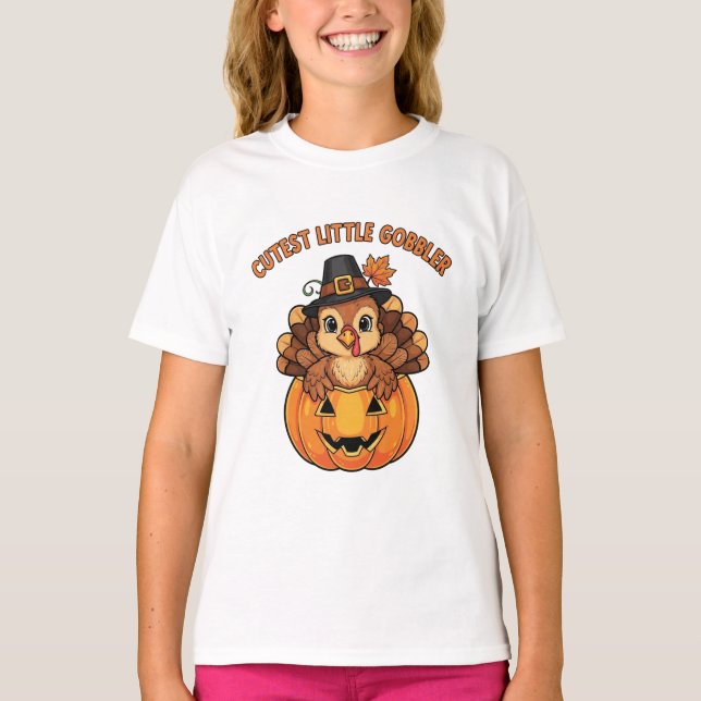 Cutest Little Gobbler Thanksgiving Shirt  Cutest T Shirt (Framsida)