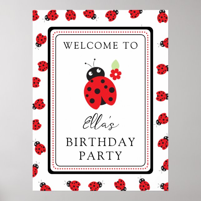 Cutest Little Ladybug Barns födelsedag Party Poster (Framsidan)