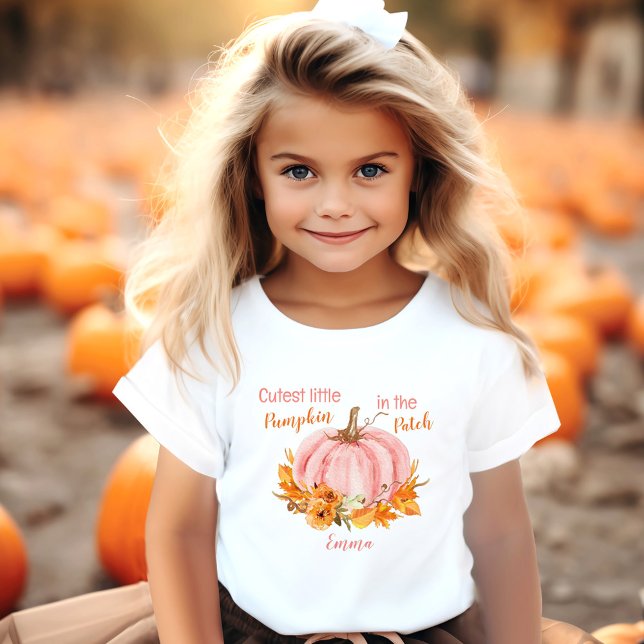 Cutest Little Pumpkin Fall Namn Rosa T Shirt (Cutest Little Pumpkin Fall Name Pink Toddler T-shirt)