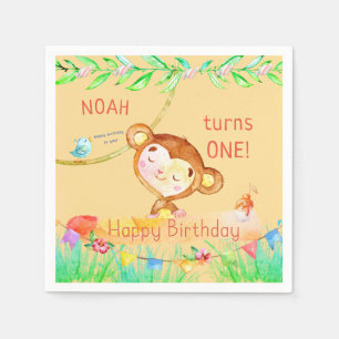 Cutest Monkey First Birthday Pappersservett