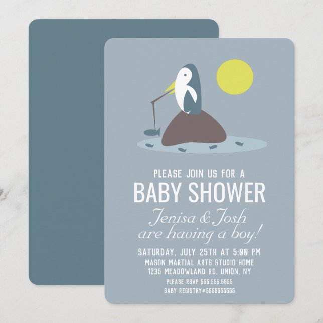Cutest Penguin Fishing Baby Shower Inbjudningar (Fram/baksida)